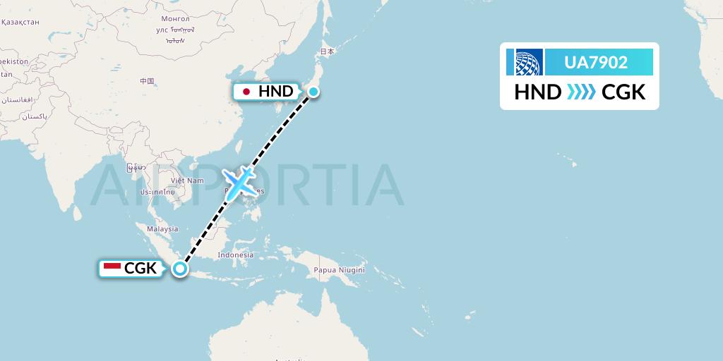 UA7902 United Airlines Flight Map: Tokyo to Jakarta