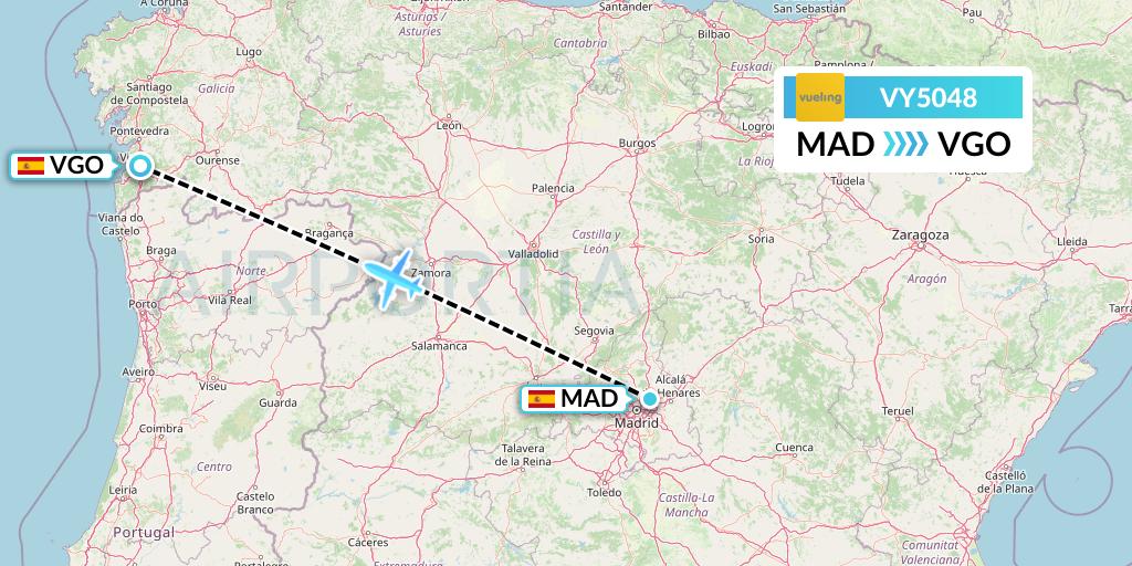 VY5048 Vueling Flight Map: Madrid to Vigo