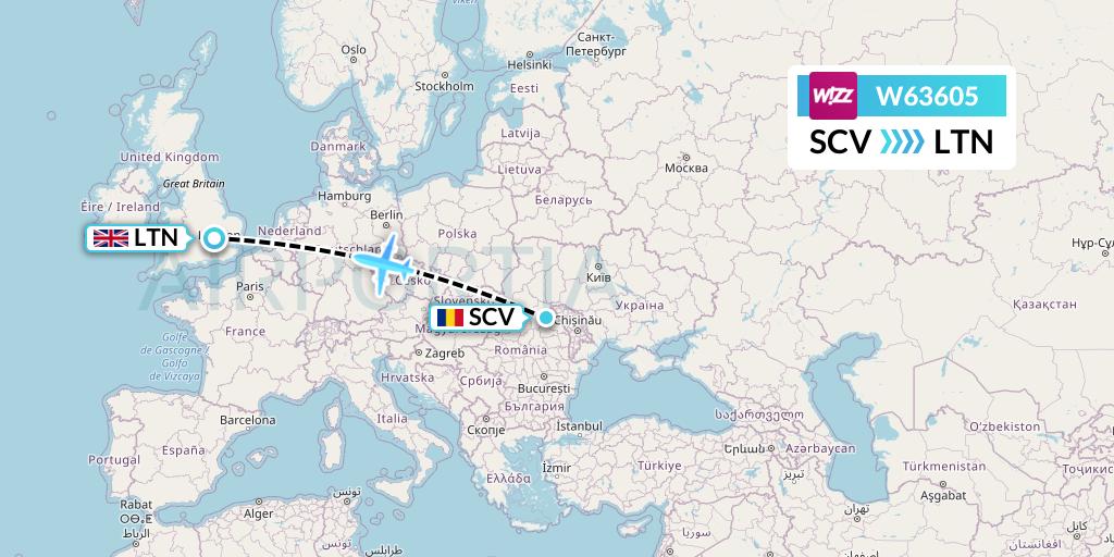 W63605 Wizz Air Flight Map: Suceava to London