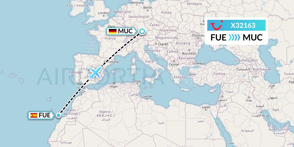 X32163 TUI fly Germany Flight Map: Fuerteventura to Munich