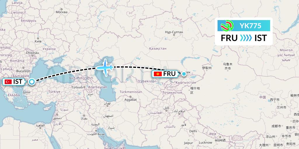 YK775 Avia Traffic Flight Map: Bishkek to Istanbul
