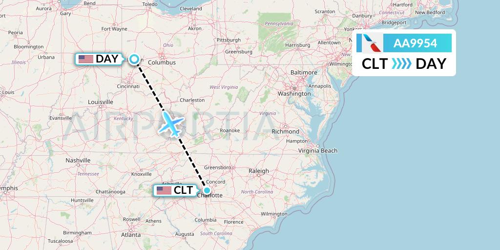 AA9954 American Airlines Flight Map: Charlotte to Dayton
