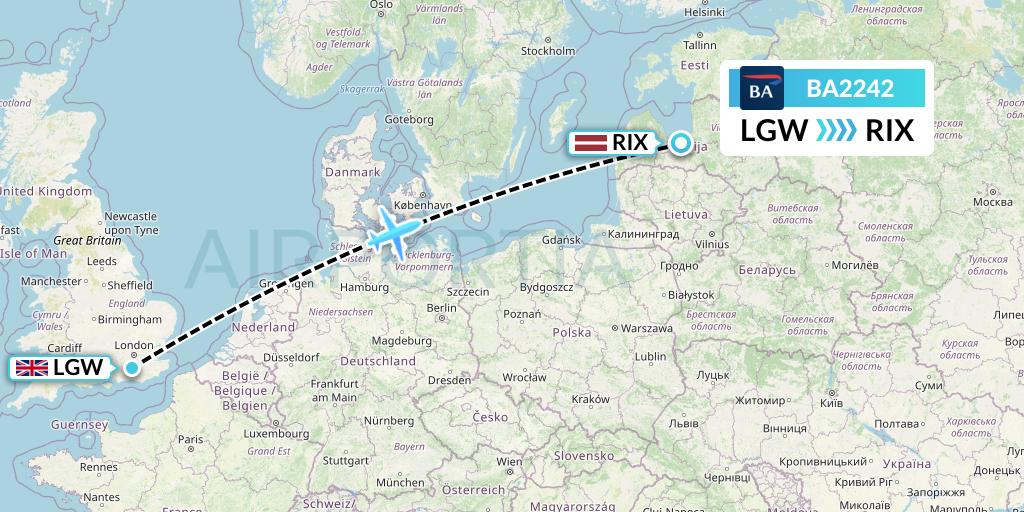 BA2242 British Airways Flight Map: London to Riga