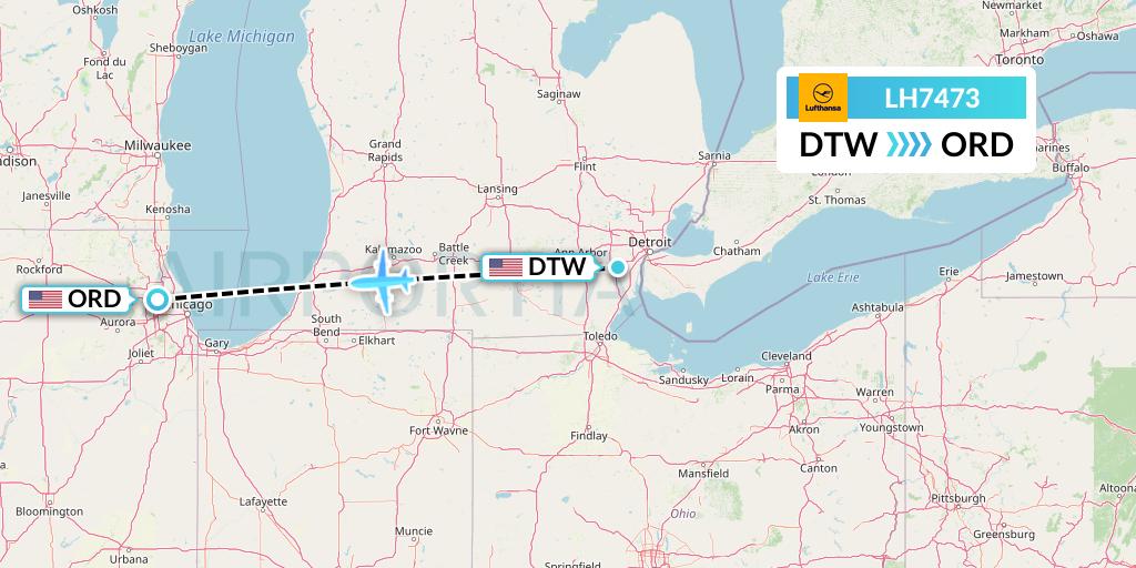 LH7473 Lufthansa Flight Map: Detroit to Chicago