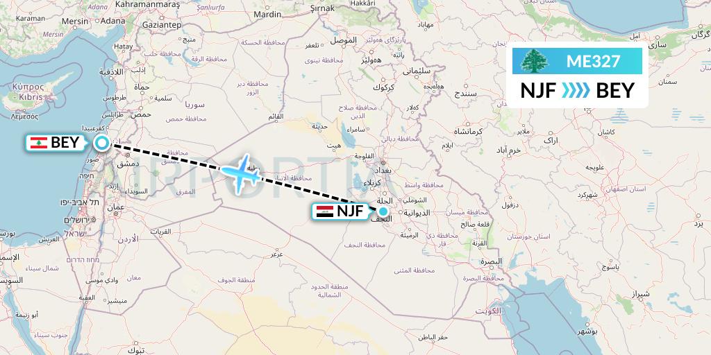 ME327 MEA Flight Map: Najaf to Beirut