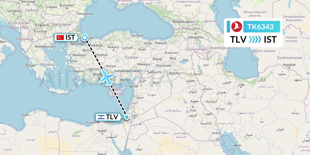 TK6343 Turkish Airlines Flight Map: Tel Aviv to Istanbul