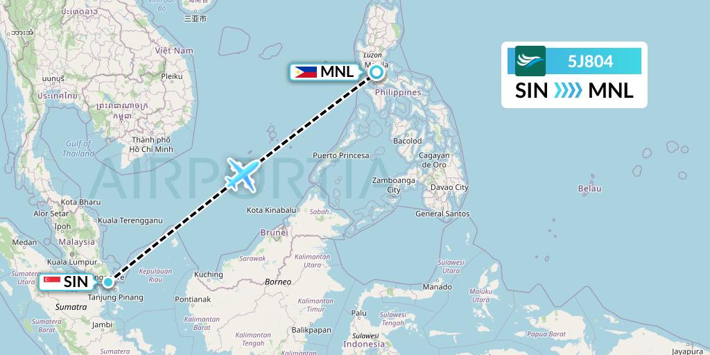 5J804 CEBU Pacific Air Flight Map: Singapore to Manila