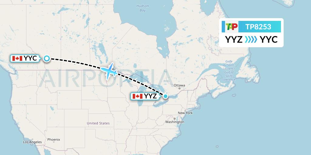 TP8253 TAP Portugal Flight Map: Toronto to Calgary