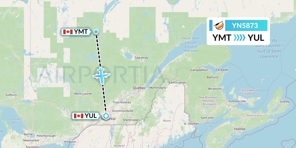 YN5873 Air Creebec Flight Map: Chibougamau to Montreal