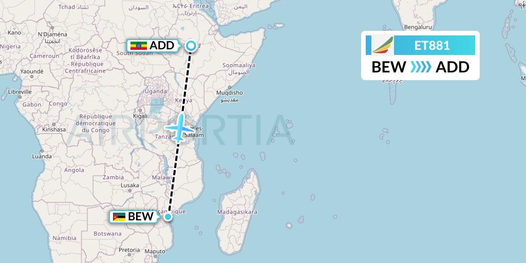 ET881 Ethiopian Airlines Flight Map: Beira to Addis Ababa
