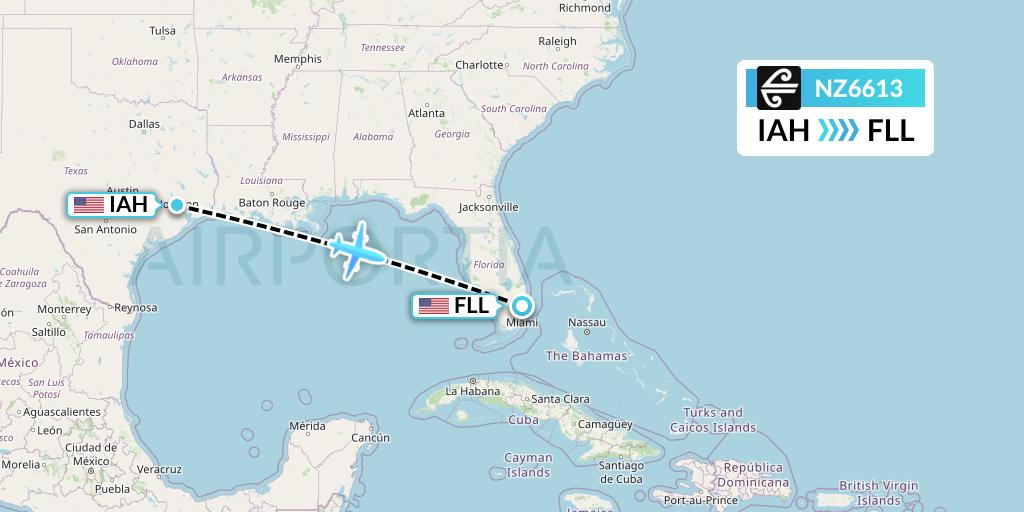 NZ6613 Air New Zealand Flight Map: Houston to Fort Lauderdale
