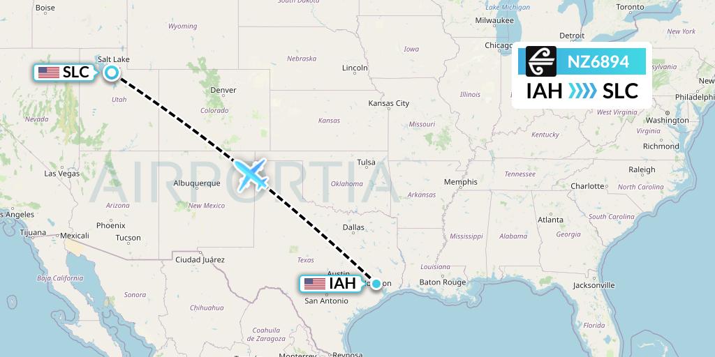 NZ6894 Air New Zealand Flight Map: Houston to Salt Lake City