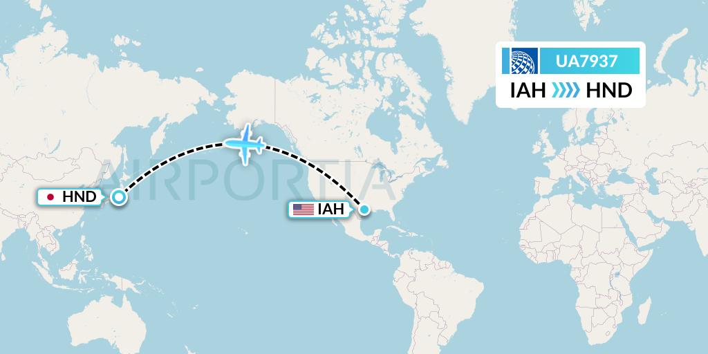 UA7937 United Airlines Flight Map: Houston to Tokyo
