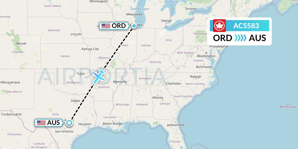 AC5583 Air Canada Flight Map: Chicago to Austin
