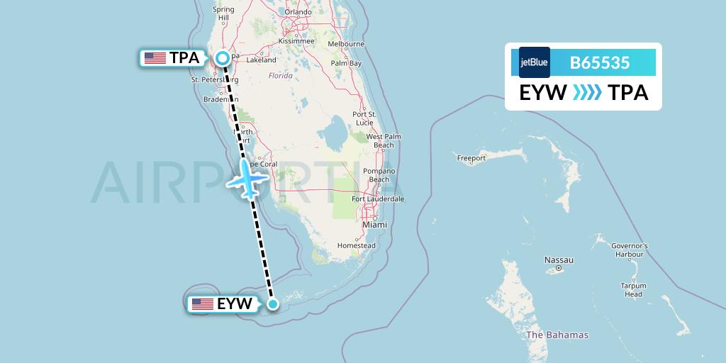 B65535 Flight Status JetBlue Airways Key West to Tampa (JBU5535)