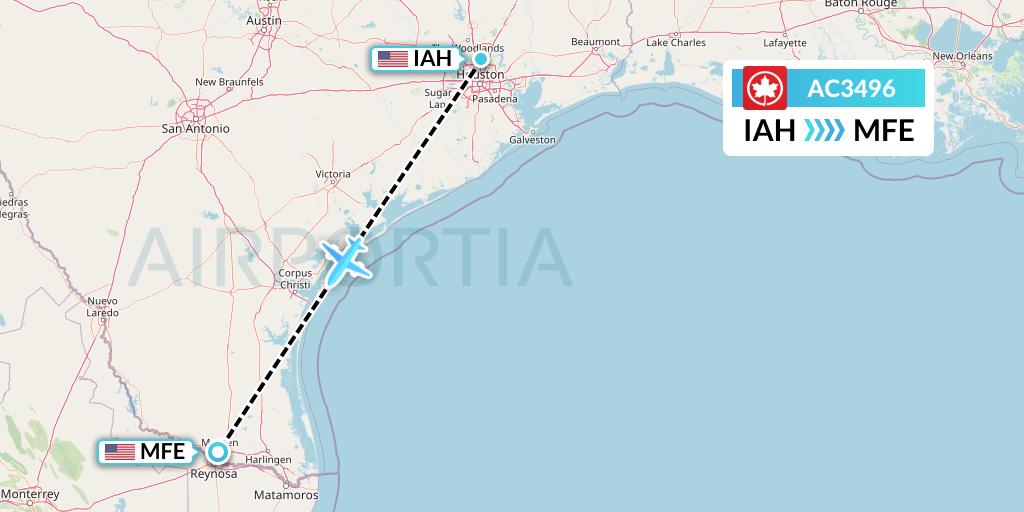 AC3496 Air Canada Flight Map: Houston to McAllen