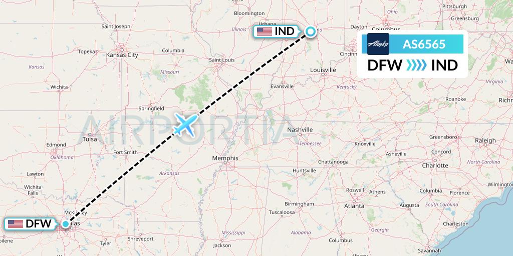 AS6565 Alaska Airlines Flight Map: Dallas to Indianapolis