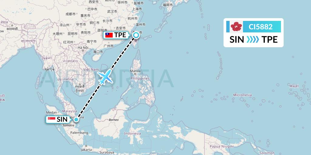 CI5882 China Airlines Flight Map: Singapore to Taipei