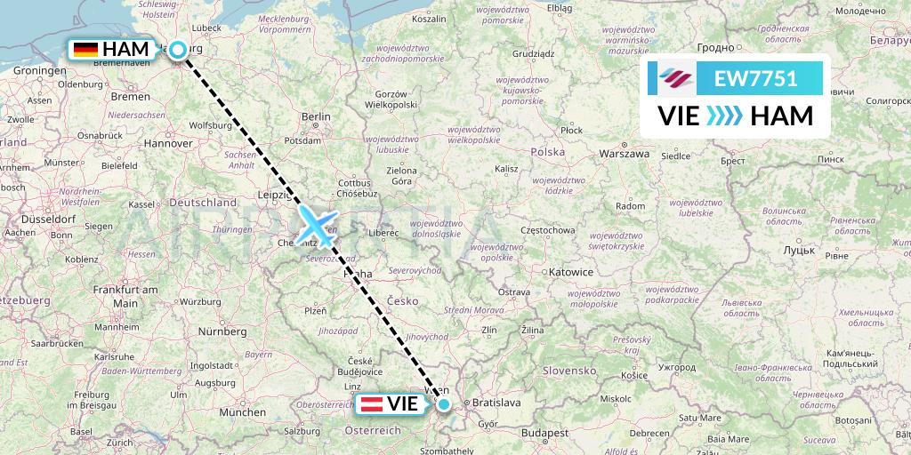 EW7751 Eurowings Flight Map: Vienna to Hamburg