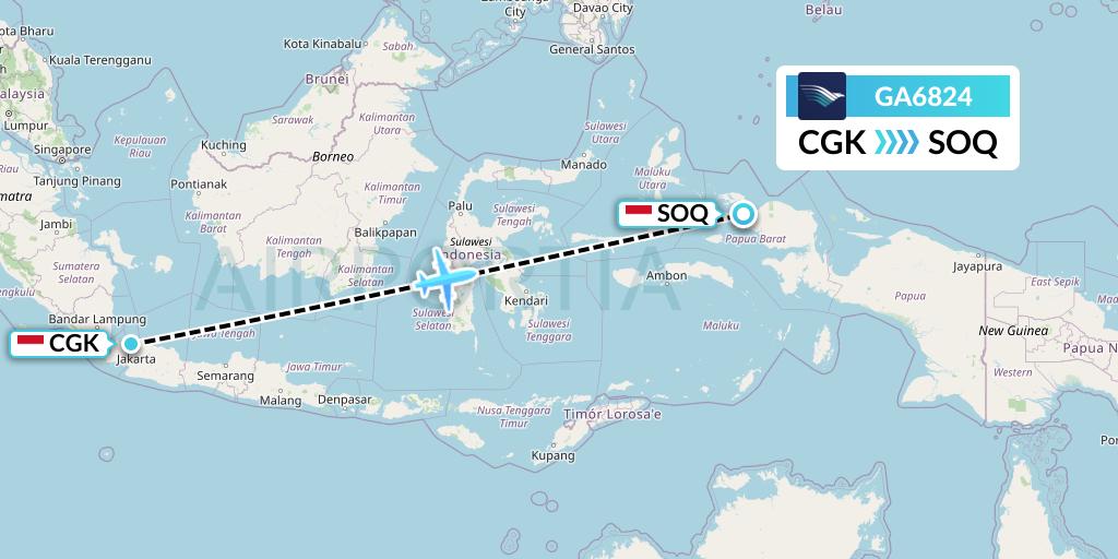 GA6824 Garuda Indonesia Flight Map: Jakarta to Sorong