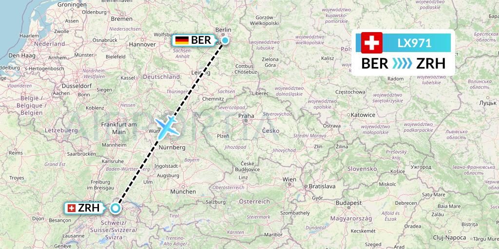 LX971 Swiss Flight Map: Berlin to Zurich