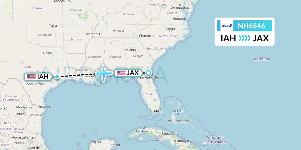 NH6546 All Nippon Airways Flight Map: Houston to Jacksonville