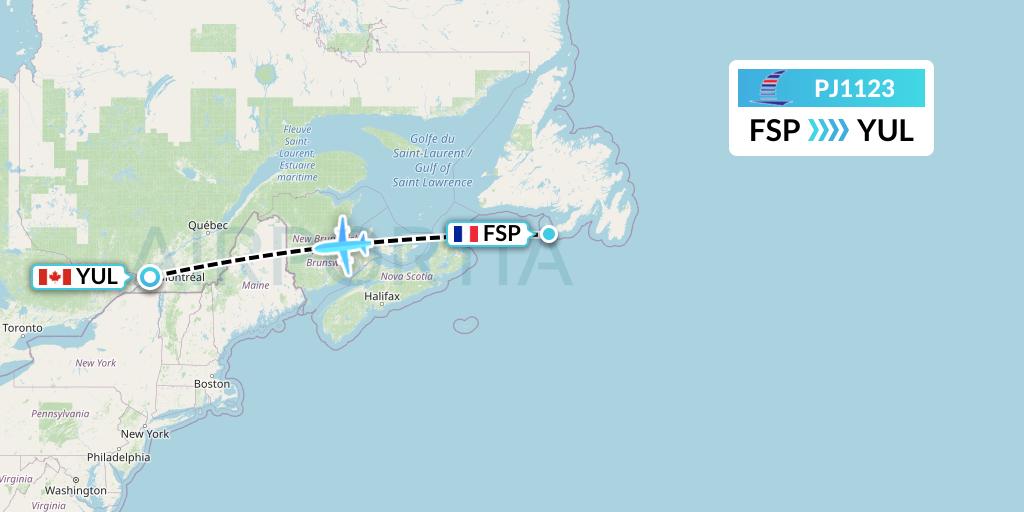 PJ1123 Air Saint-Pierre Flight Map: Saint-Pierre to Montreal
