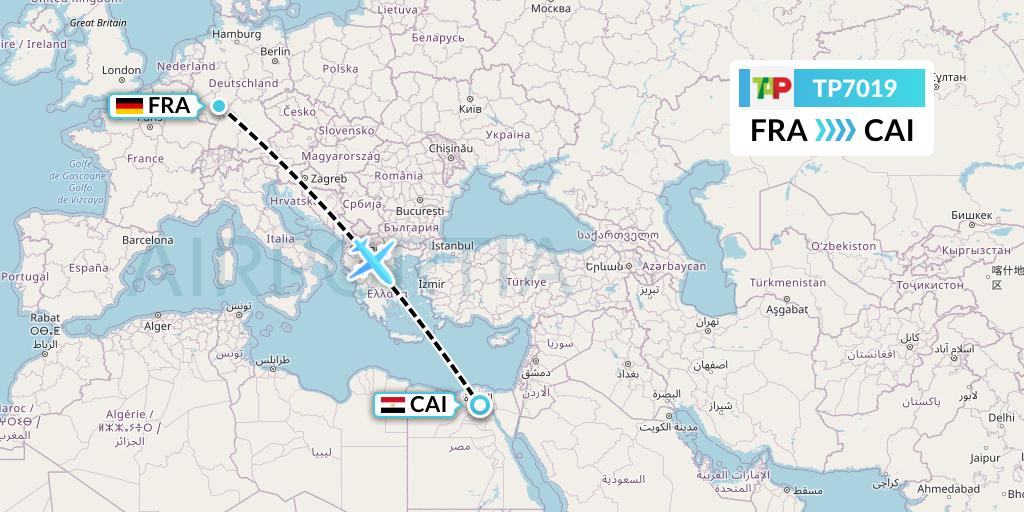 TP7019 TAP Portugal Flight Map: Frankfurt to Cairo