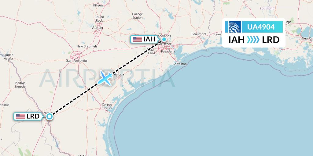 UA4904 United Airlines Flight Map: Houston to Laredo