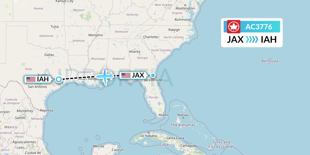 AC3776 Air Canada Flight Map: Jacksonville to Houston