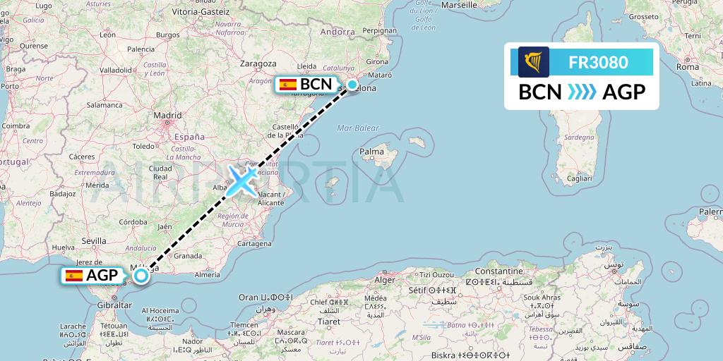 FR3080 Ryanair Flight Map: Barcelona to Malaga