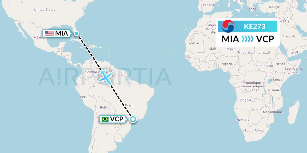 KE273 Korean Air Flight Map: Miami to Campinas