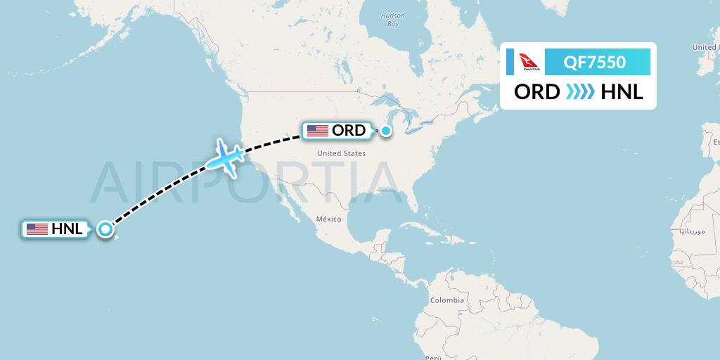 QF7550 Qantas Flight Map: Chicago to Honolulu