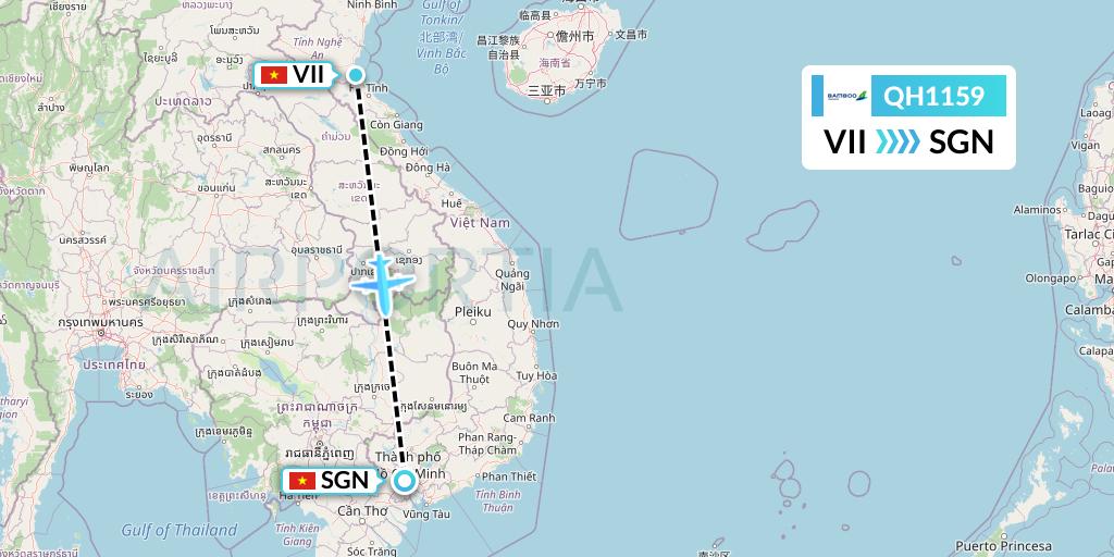 QH1159 Bamboo Airways Flight Map: Vinh to Ho Chi Minh City