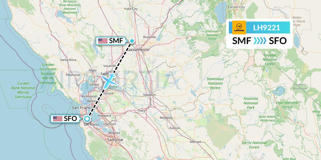 LH9221 Lufthansa Flight Map: Sacramento to San Francisco