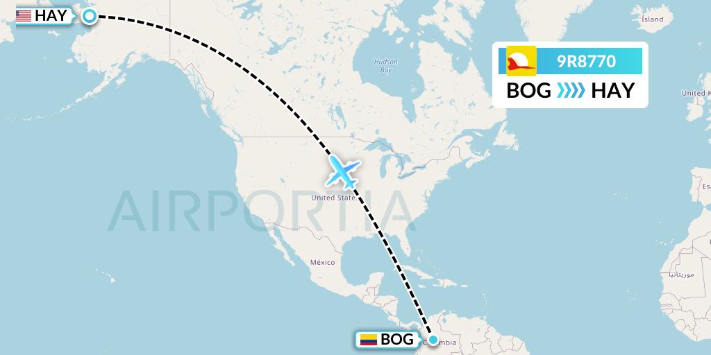 9R8770 Satena Flight Map: Bogota to Haycock