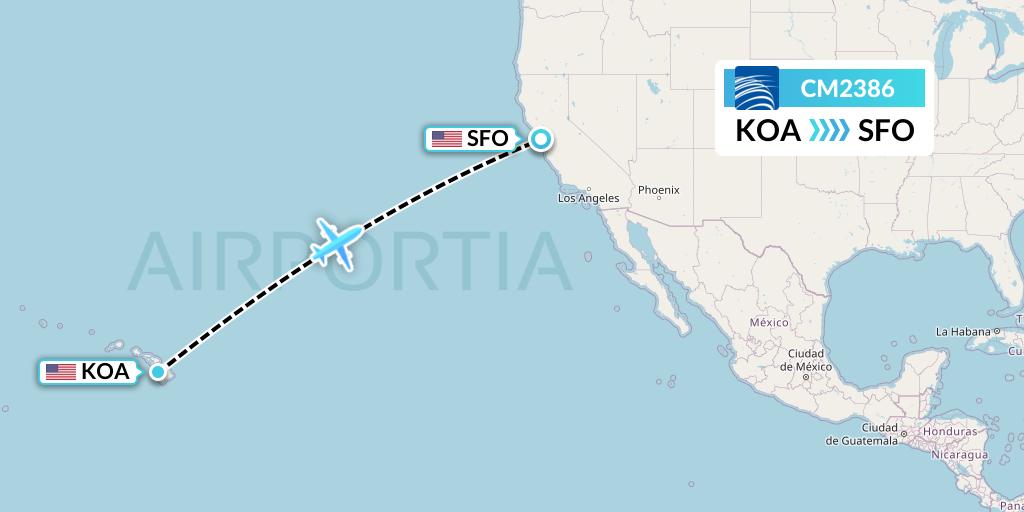 CM2386 Copa Airlines Flight Map: Kailua-Kona to San Francisco