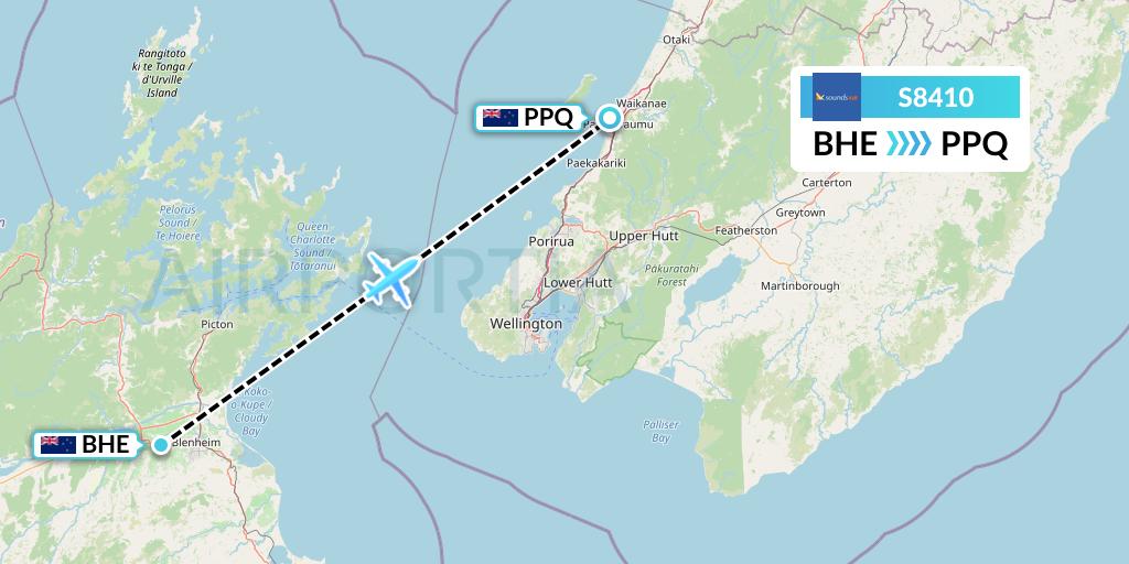 S8410 Soundsair Flight Map: Blenheim to Paraparaumu