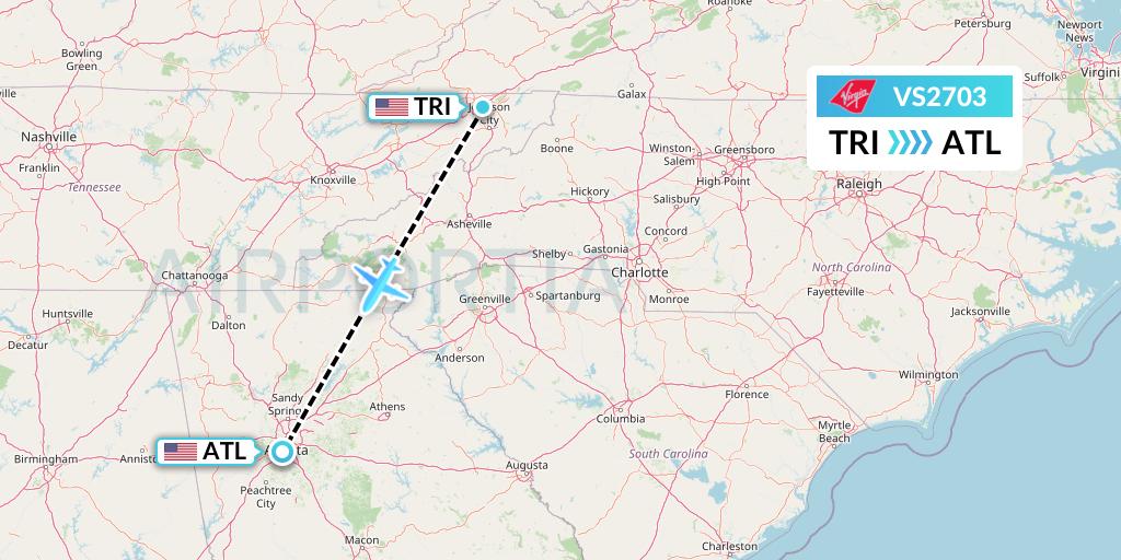 VS2703 Virgin Atlantic Airways Flight Map: Blountville to Atlanta