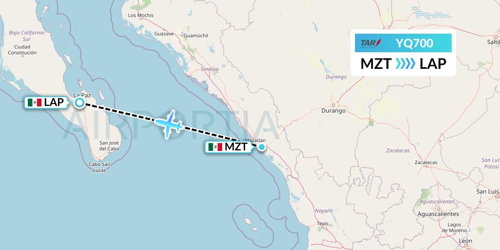 YQ700 TAR Aerolineas Flight Map: Mazatlan to La Paz