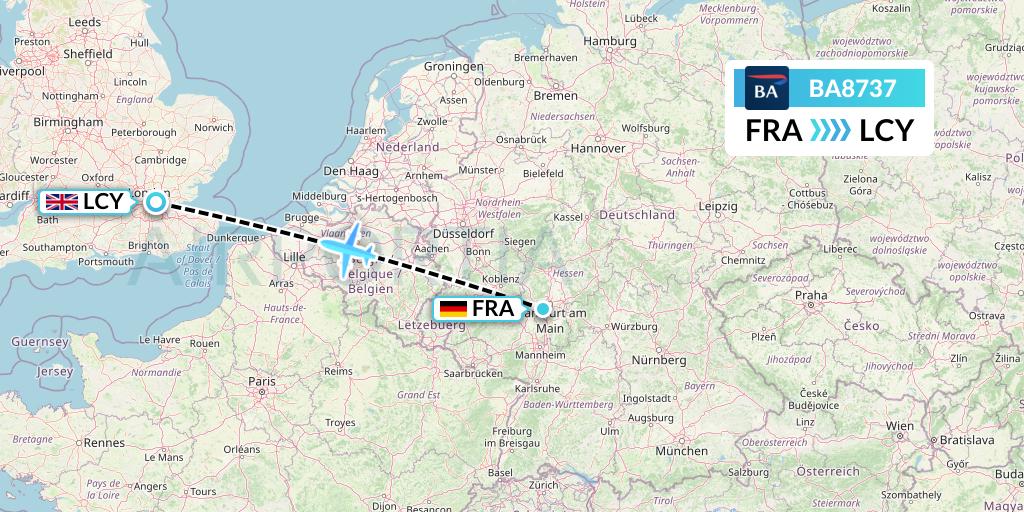 BA8737 British Airways Flight Map: Frankfurt to London