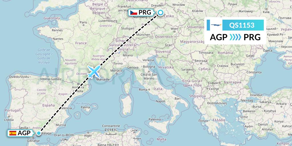 QS1153 Smartwings Flight Map: Malaga to Prague