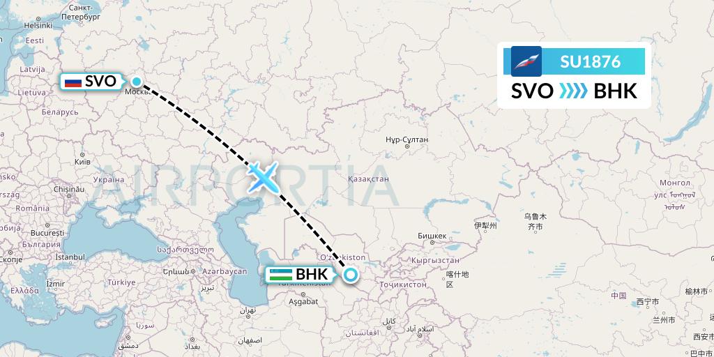 SU1876 Aeroflot Flight Map: Moscow to Bukhara