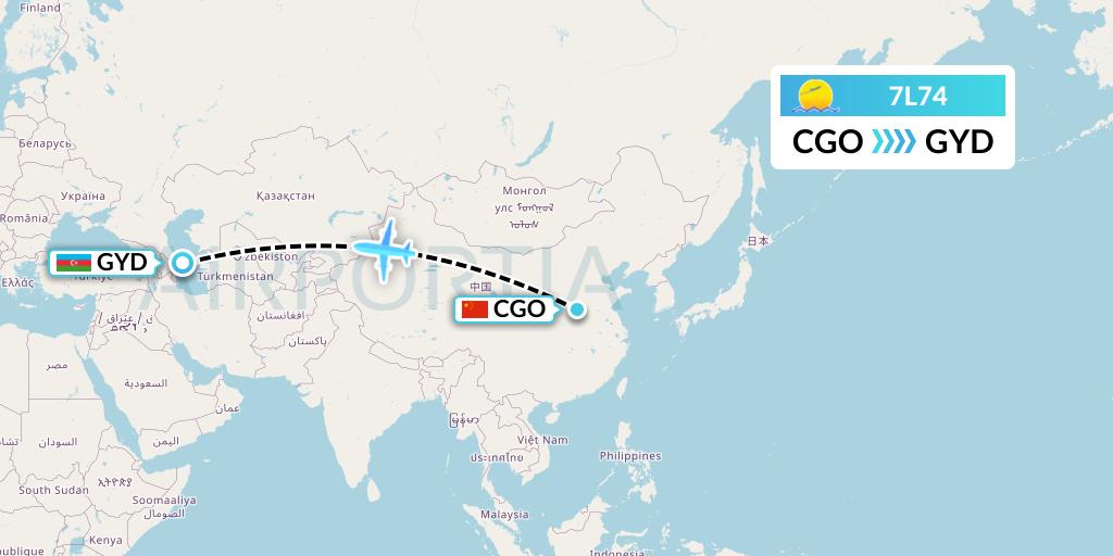 7L74 Silk Way West Airlines Flight Map: Zhengzhou to Baku