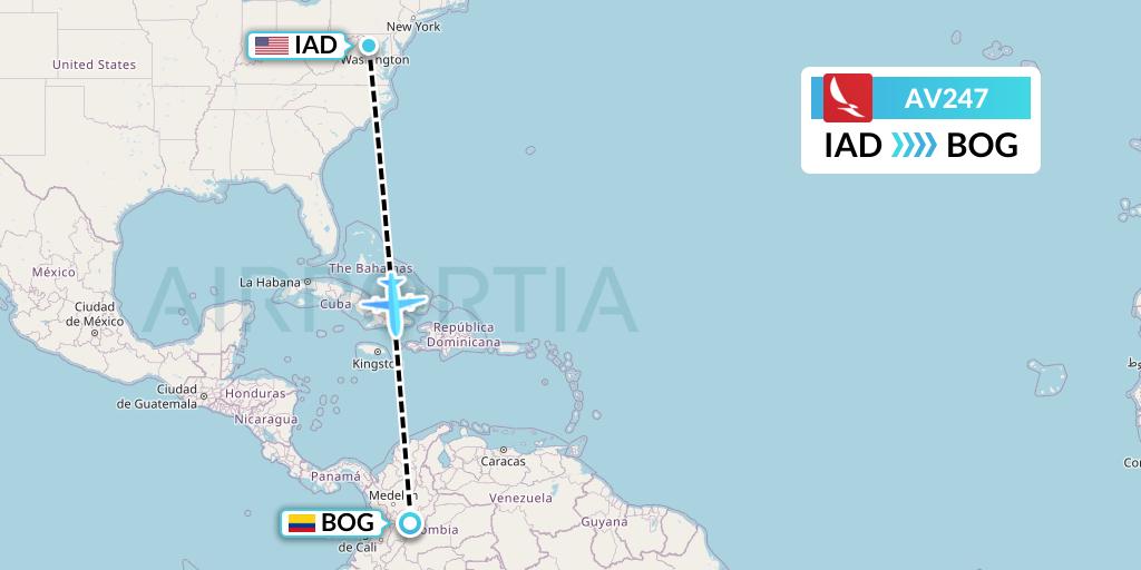 AV247 Avianca Flight Map: Washington to Bogota