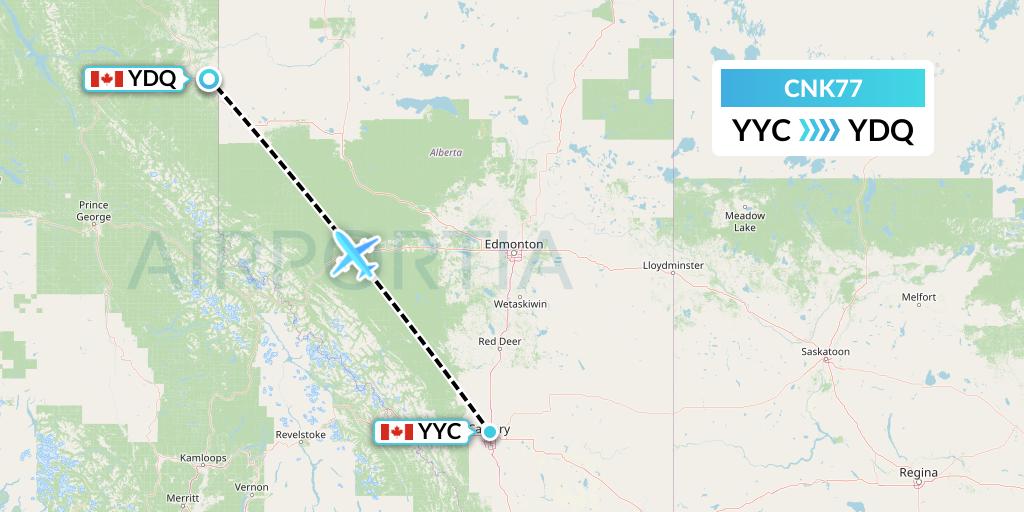CNK77 Sunwest Aviation Flight Map: Calgary to Dawson Creek