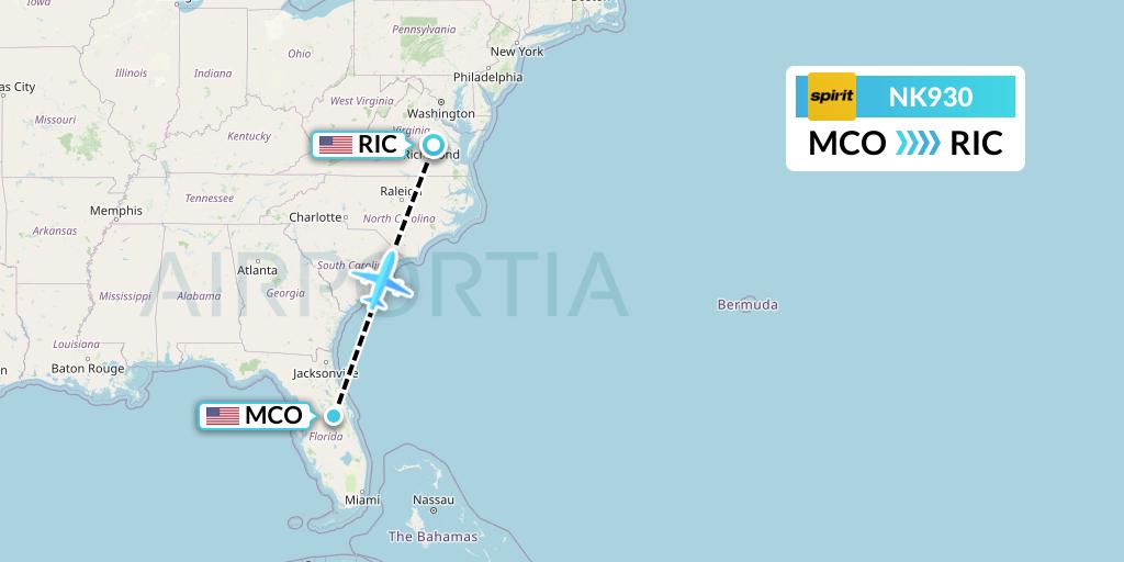 NK930 Flight Status Spirit Airlines Orlando to Richmond (NKS930)