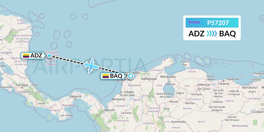 P57207 Copa Airlines Colombia Flight Map: San Andres Island to Barranquilla