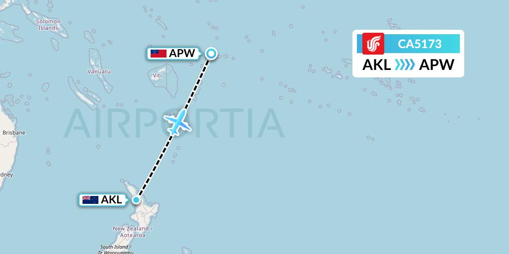 CA5173 Air China Flight Map: Auckland to Apia