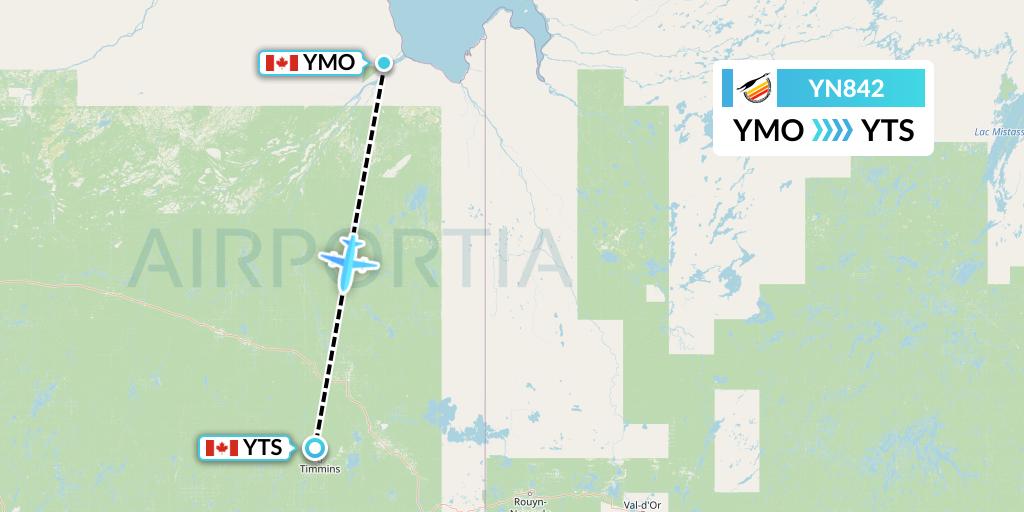 YN842 Air Creebec Flight Map: Moosonee to Timmins